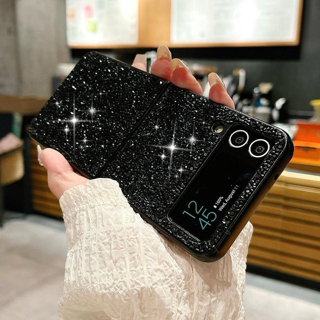 Luxus Glitzernde Strasssteine Handyhülle für Samsung Galaxy Z Flip 7 6 5 4 3 in Gold und Schwarz - Bild 1