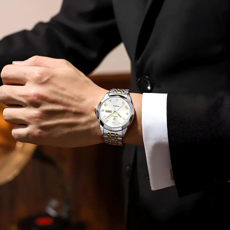 POEDAGAR Armbanduhr Edelstahl, Quarz, Datum, Wochentag, Herren - Bild 5
