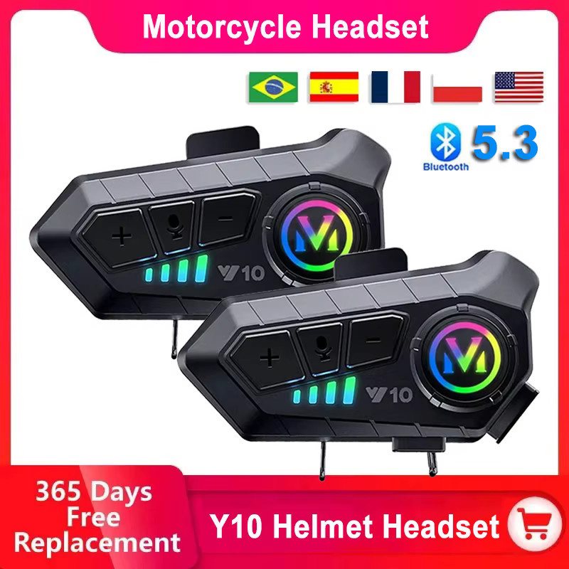 Kebidumei Y10 Motorradhelm-Headset mit Bluetooth 5.3, Stereo-Sprachsteuerung, Freisprechfunktion, IPX6 wasserdicht und Umgebungslicht in Schwarz - Bild 4