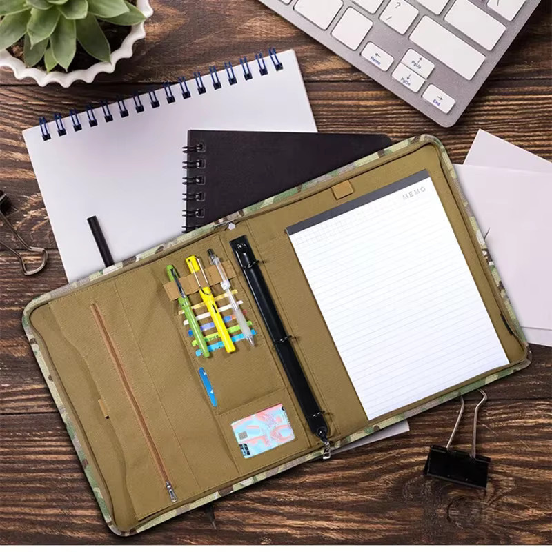 AOKALI Taktisches Notizbuch Multicam Camo mit Reißverschluss und Ringbuch-Funktion, wetterfestes Padfolio mit Loseblattpapier - Bild 4