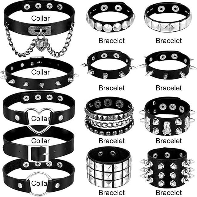 YIRAN Schmuck-Set, Halsband, Armband, PU-Leder, gray, Unisex - Bild 1