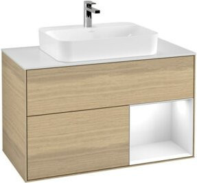V&B Waschtischunterschrank Finion 100 mit Wandbeleuchtung, Farbe: Weiß lackiert mit Eichenoptik, B/T/H: 100 x 50,1 x 50,1 cm - Bild 1