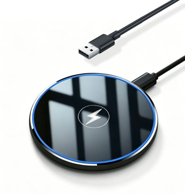 VIKEFON Kabelloses Ladegerät mit LED-Lichtpad und Dock für iPhone und Samsung sowie Xiaomi in Schwarz - Bild 1