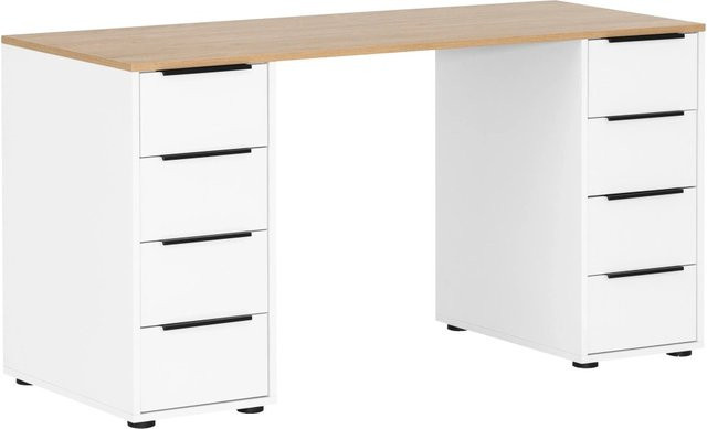 Schreibtisch Kangaroo von PROREGAL in Weiß mit 8 Schubladen, H x B x T: 73 x 140 x 55,5 cm - Bild 1