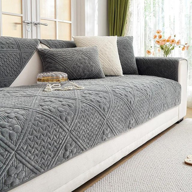 Sofabezug mit Blumenmuster aus weichem Samt in Grau, rutschfeste Couch-Handtuchmatte für das Wohnzimmer, B/H: 50 x 30 cm - Bild 1