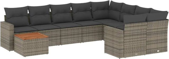 vidaXL 10-teilige Garten-Sofagarnitur aus Poly-Rattan und Akazienholz in Grau mit Kissen - Bild 1