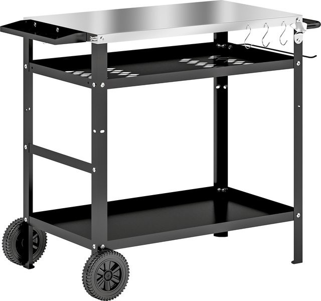 Outsunny Grillwagen aus Edelstahl mit 3 Etagen und Hülle, höhenverstellbarer Servierwagen für den Garten, Schwarz, B/T/H: 100 x 52 x 80 cm - Bild 1