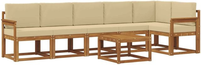 vidaXL Outdoor-Sofagarnitur aus Akazienholz in L-Form mit 7-teiligem Set, Farbe Natur und Beige - Bild 1