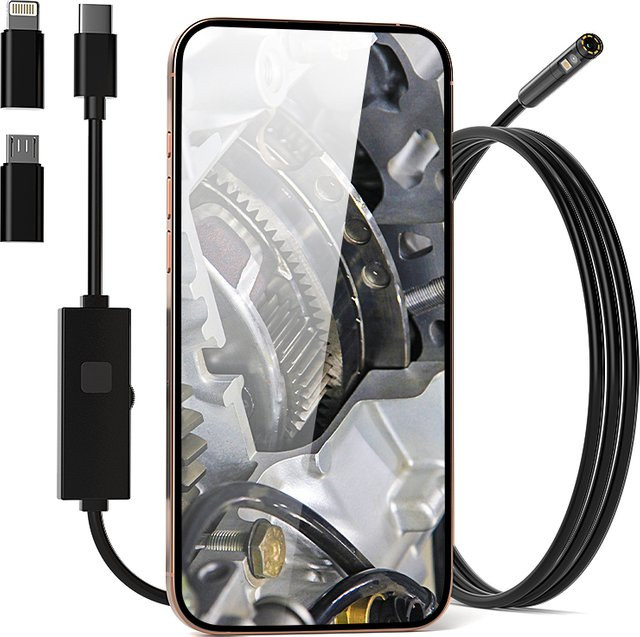 ENWOR Industrielles 3in1 Endoskop mit Single und Dual Kamera, Micro USB und Typ-C Anschluss, wasserdichtes Rohrinspektionsendoskop für iOS, iPhone und Android, Schwarz - Bild 1