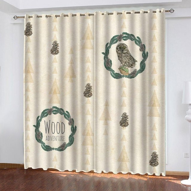 Weihnachten Verdunkelungsvorhänge aus 100% Polyester mit Ösen, Beige, Breite: 100 cm, Höhe: 140 cm - Bild 1