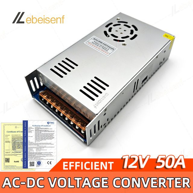 Lebeisenf Schaltnetzteil 12V 50A 600W AC 110/220V zu DC 12V LED-Treiber in Silber - Bild 1