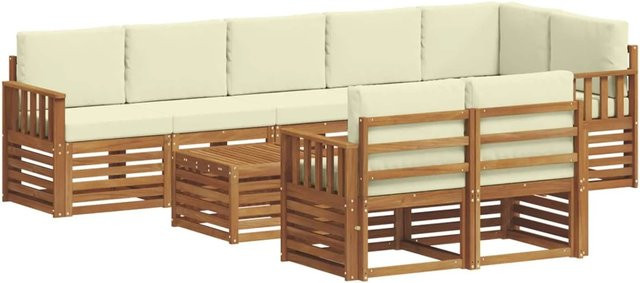 vidaXL Sofagarnitur 9-teilig aus Massivholz Akazie in Natur und Creme mit Polsterkissen und Armlehnen - Bild 1