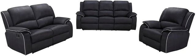 Vente-unique Couchgarnitur Hernani aus Microfaser in Schwarz mit Sessel, 2-Sitzer und 3-Sitzer, B/T/H: 210 x 158 x 100 cm - Bild 1