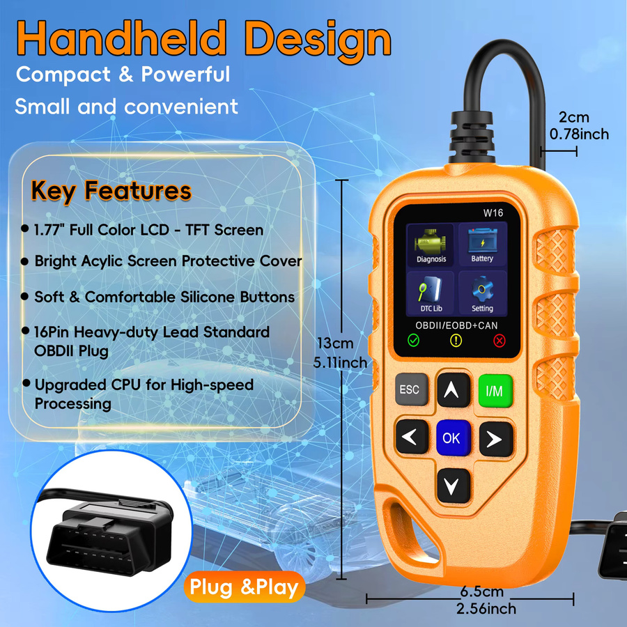 RUOGINSS OBD2-Scanner Diagnosetool in Orange mit Motorlicht-Codeleser, Reset-Funktion und Batteriespannungstester für alle OBD II Autos und LKWs - Bild 2