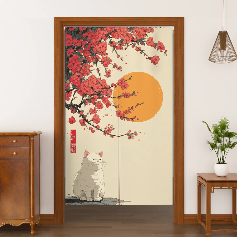 VIKAMA Japanischer Ukiyo-e Katzen-Türvorhang im Kirschblüten-Stil, Mehrfarbig, Breite: 90,0 cm, Höhe: 65,0 cm - Bild 2