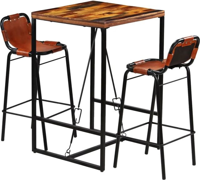 vidaXL Bar-Set 3-teilig aus Altholz und Echtem Ziegenleder in Braun im Industrial Design - Bild 1