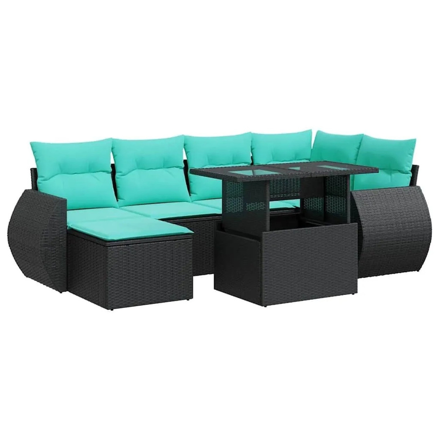 vidaXL 7-teilige Garten-Sofagarnitur aus Poly-Rattan mit Kissen in Schwarz - Bild 2