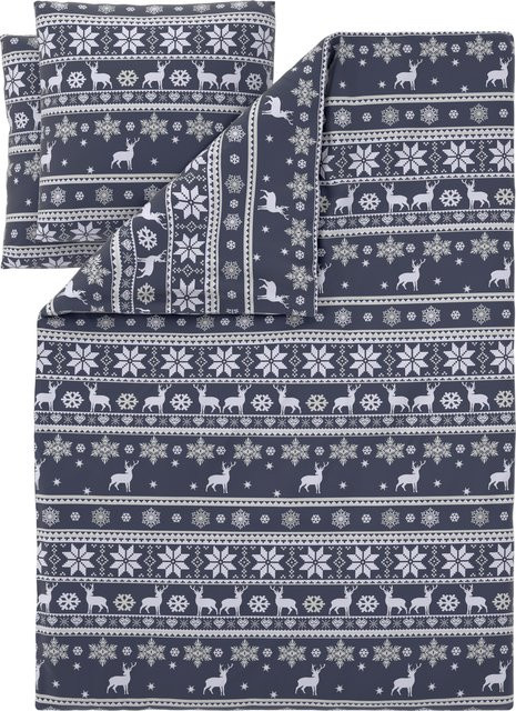 LIVARNO Bettwäsche Fleece Hirsche Blau, B/H: 200 x 220 cm - Bild 1