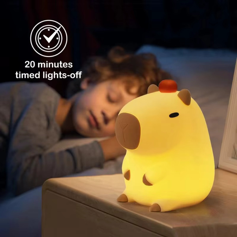 ZTree Moderne Capybara-Nachtlichtlampe aus Silikon in Weiß mit Touch-Steuerung, Timer-Funktion und USB-Wiederaufladung - Bild 3