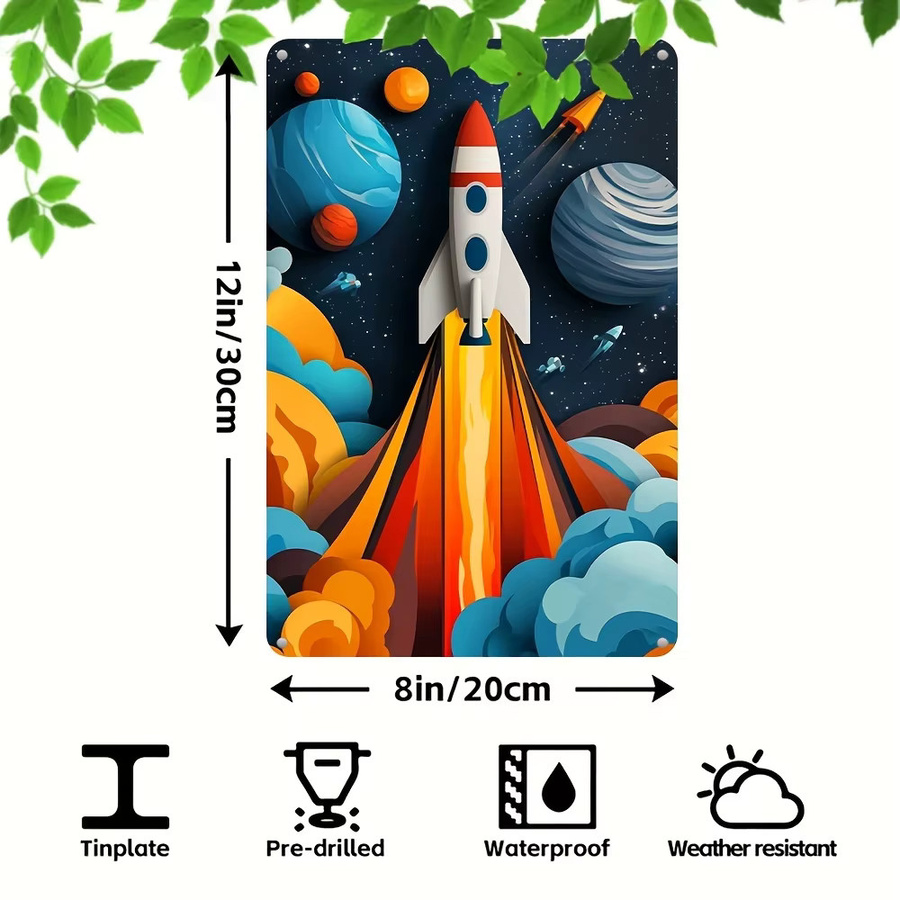 CIFBUY Aluminium Wandkunst-Schild Weltraum mit Rakete und Planeten, Mehrfarbig, Breite: 30,48 cm, Höhe: 20,32 cm - Bild 2
