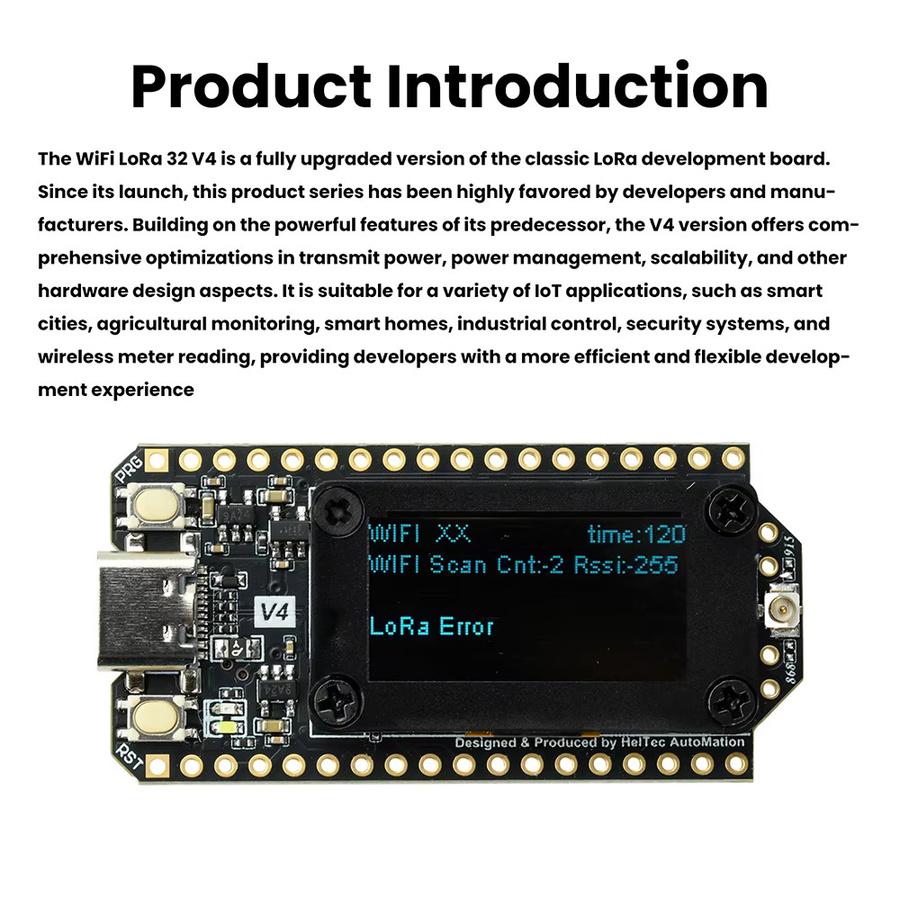 Aideepen WiFi LoRa 32 V4 Entwicklungsboard ESP32-S3R2 mit OLED-Bildschirm, Low Power IoT Board mit USB-C Schnittstelle und Solarladestütze, Schwarz - Bild 3
