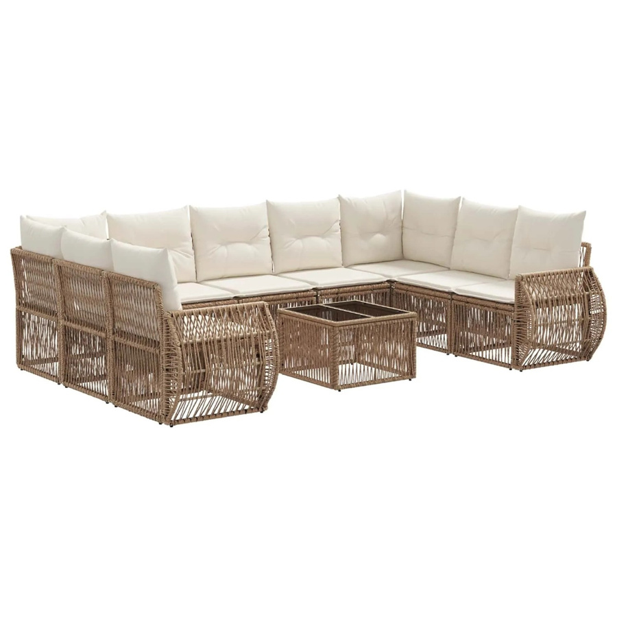 vidaXL Gartensofa-Set 10-teilig in Beige und Cremeweiß aus Poly-Rattan mit L-Form und Polsterkissen - Bild 2