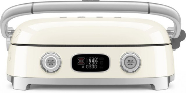 Smeg Multifunktions-Kontaktgrill MGF01CREU in Creme mit digitalem Display und herausnehmbaren Platten