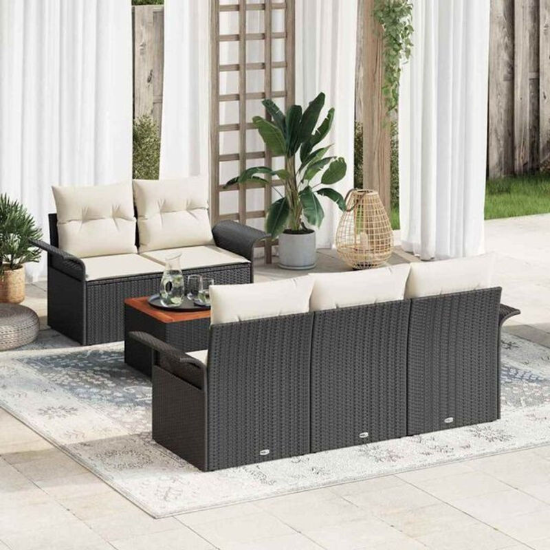 Vidaxl Garten-Sofa-Set aus Polyrattan mit 6-teiligem Kissen-Set in Schwarz und Creme, B/T/H: 55 x 55 x 37 cm - Bild 1