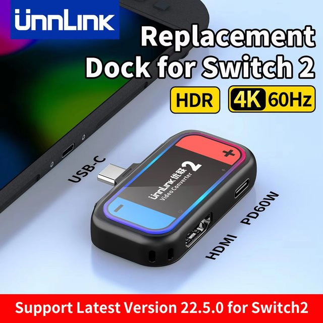 Unnlink Tragbares Dockingstation für Nintendo Switch 2, Mini-Reisedock mit 4K HDMI-Ausgang und PD-Ladefunktion, Schwarz - Bild 1