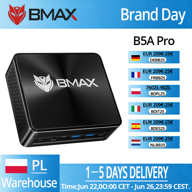 BMAX Mini-PC B5A Pro in Schwarz mit AMD Ryzen 7 5825U, Radeon-Grafik, 16 GB DDR4 RAM und 512 GB NVMe SSD, Windows 11 - Bild 1
