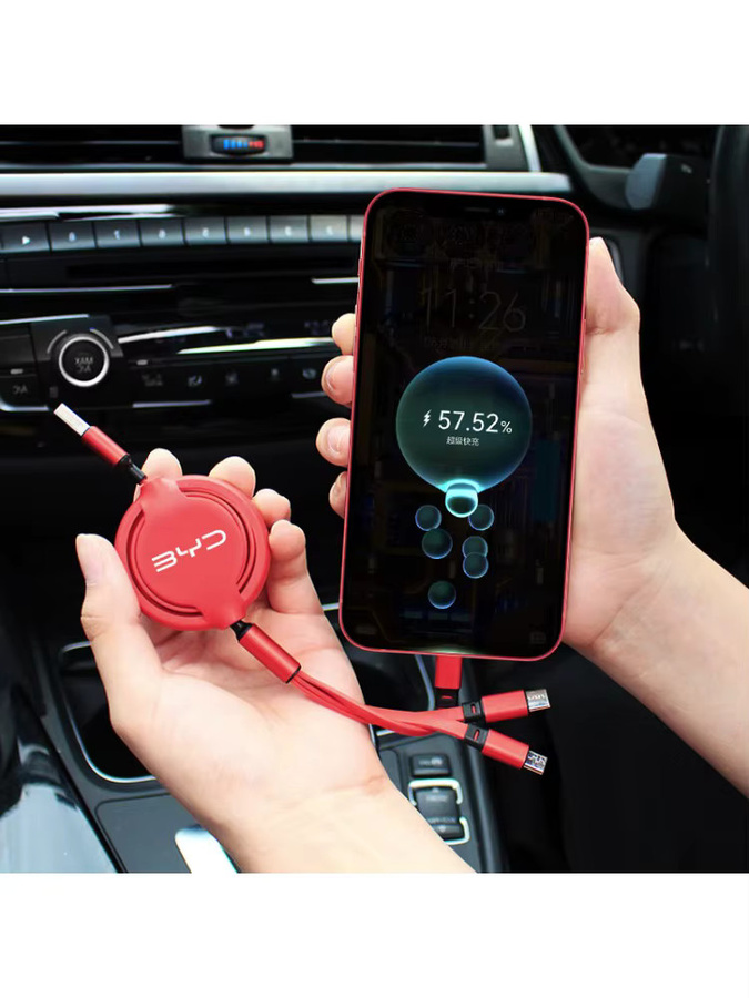 3-in-1 Auto-Teleskop-Handy-Ladegerät für BYD in Schwarz - Bild 4