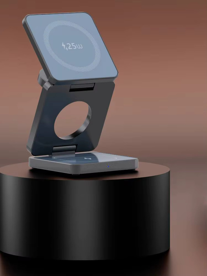ILEPO 3-in-1 magnetische kabellose Ladestation für iPhone 12 bis 17 Serie, AirPods und iWatch, faltbares Reiseladegerät, grau - Bild 5