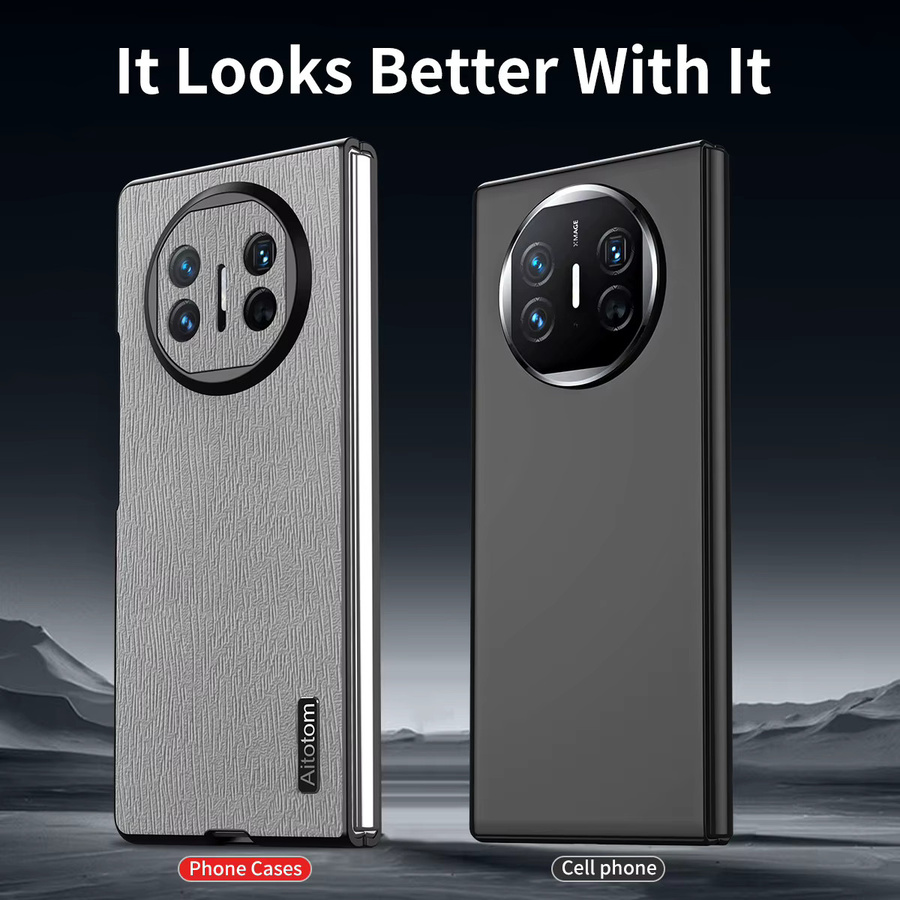Luxuriöse PU-Leder-Handyhülle für Huawei Mate X3, Mate X5 und Mate X2 mit Linsenschutz und stoßfester Silikon-Rückseite in Schwarz oder Grau - Bild 3