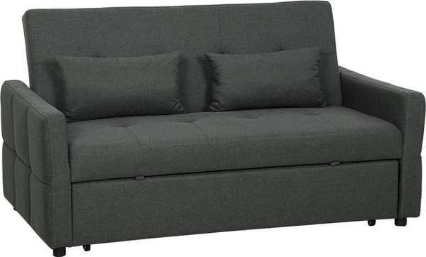 HOMCOM 3-in-1 Schlafsofa als 2-Sitzer Schlafcouch in Dunkelgrau mit Leinenoptik, verstellbarer Rückenlehne und Seitentaschen, B/T/H: 137 x 179 cm