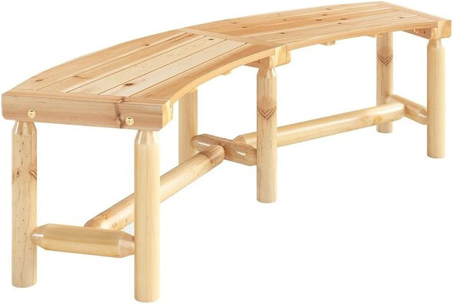 Costway Gartenbank aus Holz für Garten und Terrasse, gebogenes 3-Sitzer Design ohne Rückenlehne, Naturfarben Beige/Braun - Bild 1
