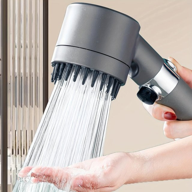 Chocolate Home Handbrause mit Drucksteigerung, runder Massageduschkopf mit 3 einstellbaren Wasserausgängen, grau - Bild 1