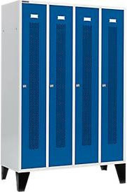 Schäfer Shop Select Kleiderspind mit 4 Abteilen, gelochten Streifen, Füßen und Zylinderschloss, Farbe: Enzianblau - Bild 1
