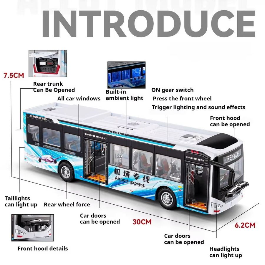 MAKEDA Neue Energie-Busmodelle, Druckguss-Spielzeugautos, 1:42, Licht und Musik - Bild 6