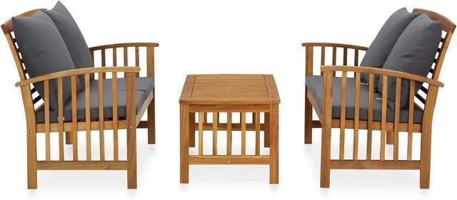vidaXL 3-tlg Garten-Lounge-Set Modell 4 aus Akazien-Massivholz mit Auflagen in Grau - Bild 1