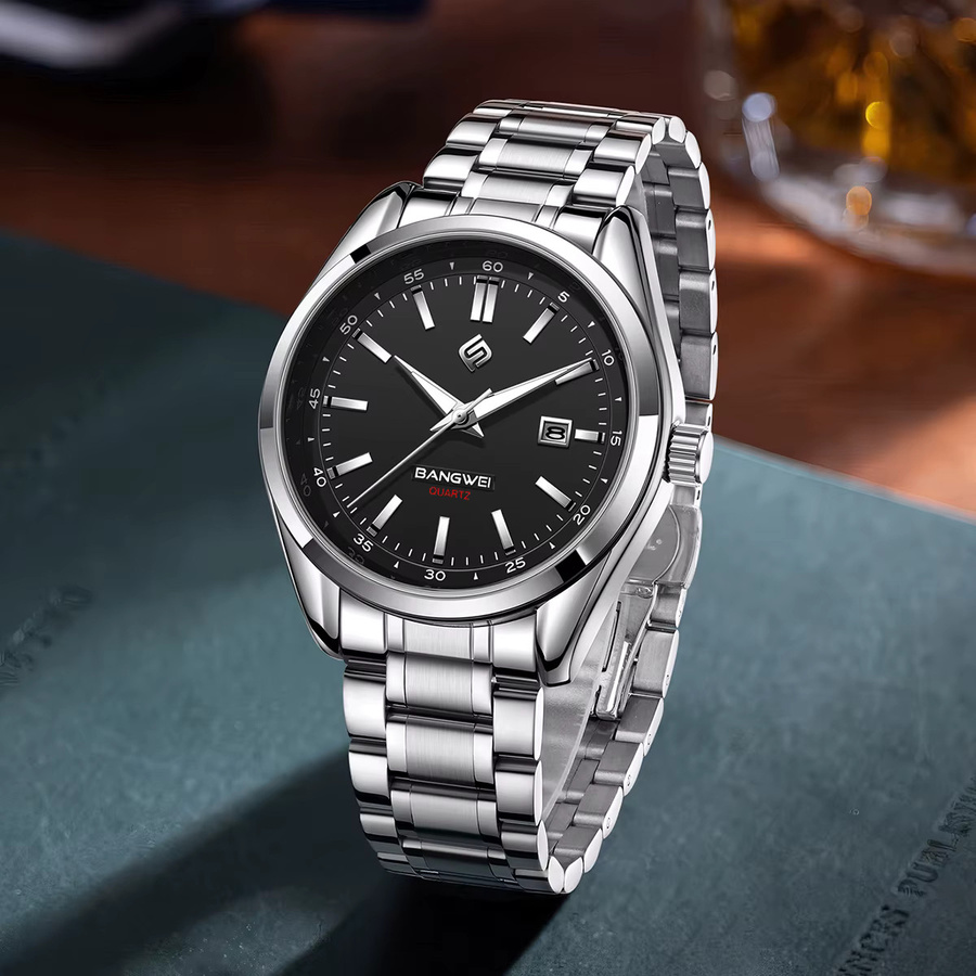 LIGE Armbanduhr Quarz, Edelstahl, Schwarz, Silber, Herren - Bild 3