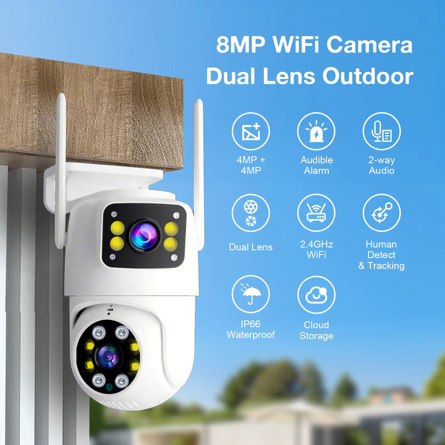 ANSVICAM 4K 8MP Tuya Smart WLAN-IP-Kamera mit Dual-Objektiv, PTZ Außenkamera mit KI-Auto-Tracking und IR-Nachtsicht in Weiß - Bild 2
