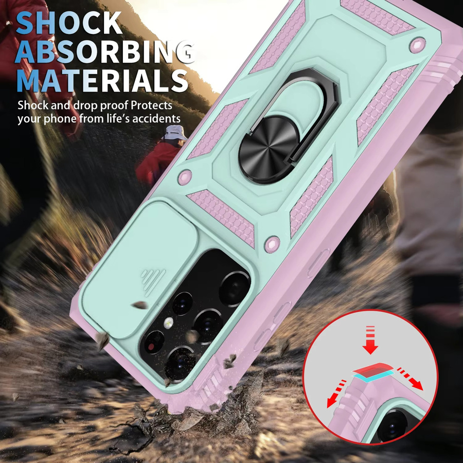 3in1 Heavy Duty Armor Case mit OTT Cover Box für Samsung Galaxy S25 S24 S23 S22 S21 S20 Ultra Plus FE A56 5G in Pink oder Rot - Bild 2
