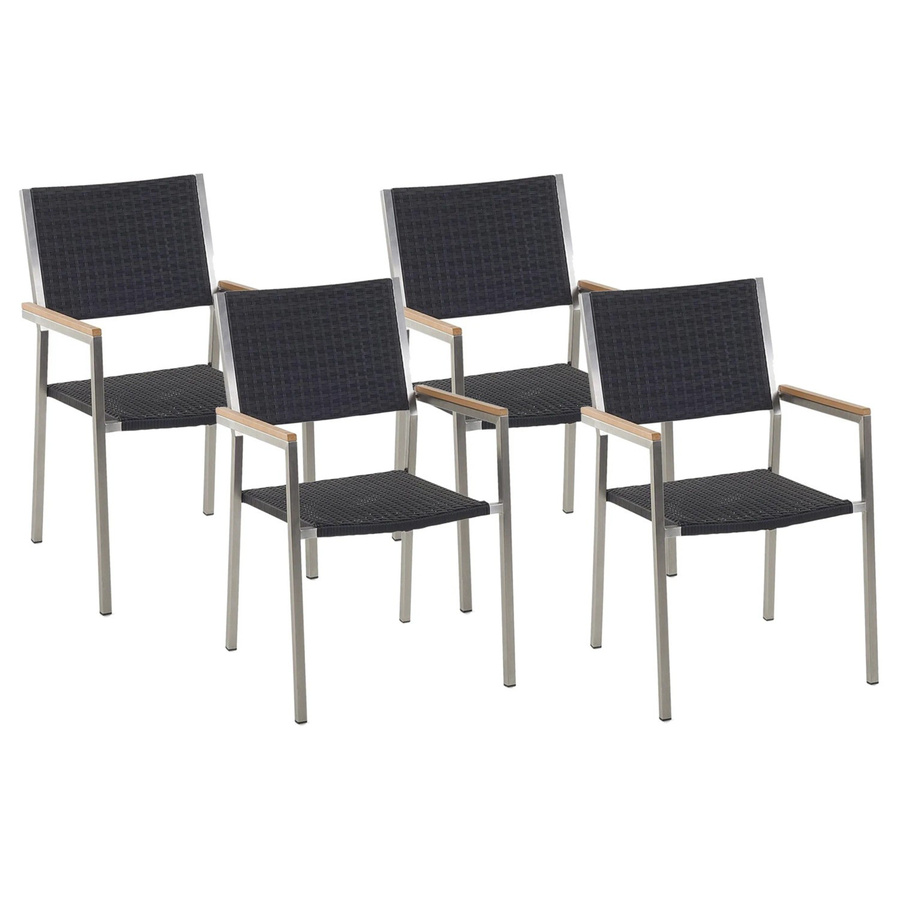 Beliani Esszimmerstuhl modern in Schwarz und Silber mit Rattan und Metall, B/T/H: 58 x 55 x 87 cm - Bild 2