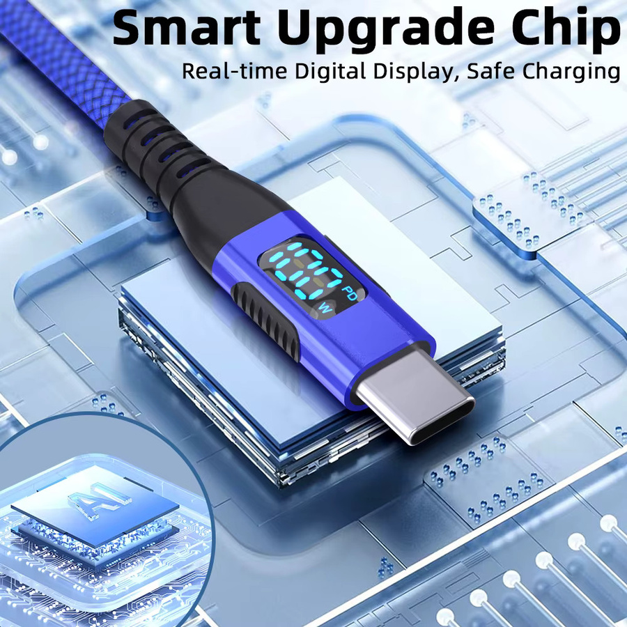 LAIHONEN USB-C auf Typ-C Kabel mit dynamischem LED-Display, 100 W, Blau, Hochgeschwindigkeits-Datenübertragung und langlebigem PVC-Nylon - Bild 4