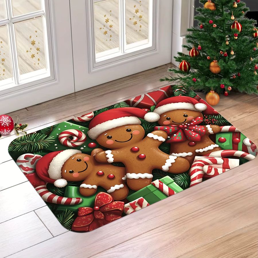 VIKAMA Weihnachts-Fußmatte mit Lebkuchenmann, rutschfester Druckteppich für Eingangsbereich, Flur und Badezimmer - Bild 3
