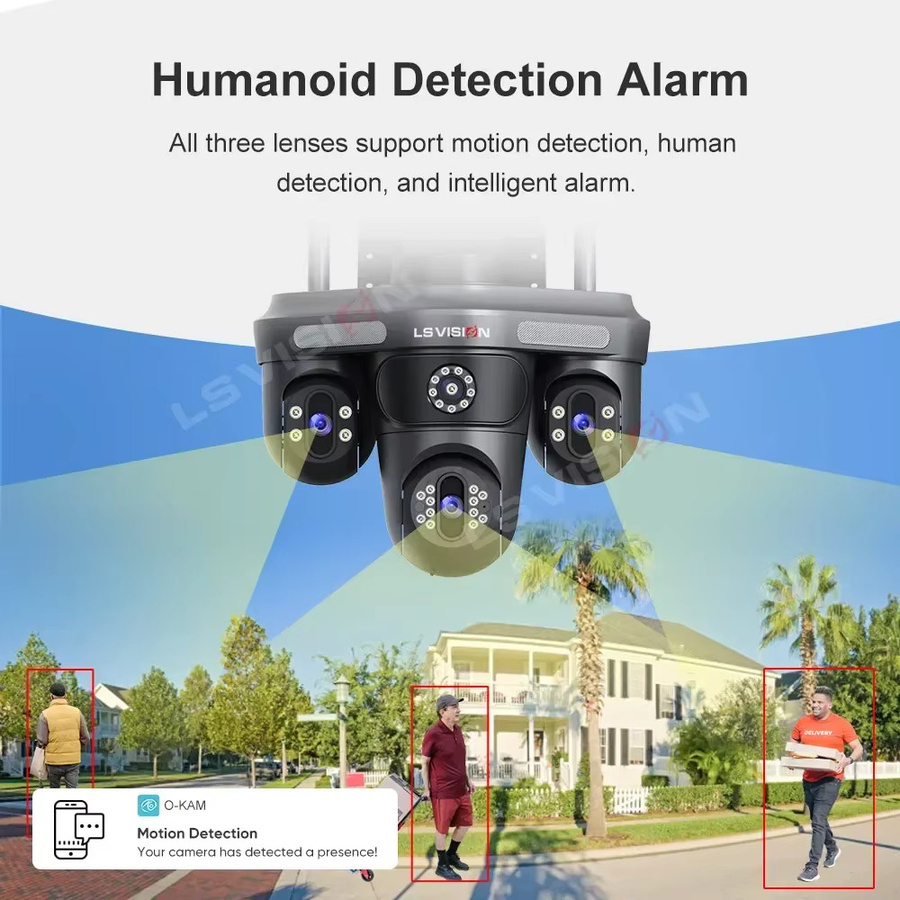 LS VISION 15MP WiFi IP Outdoor Überwachungskamera mit drei Objektiven, PTZ, 2-Wege-Audio und Auto-Tracking in Schwarz - Bild 4