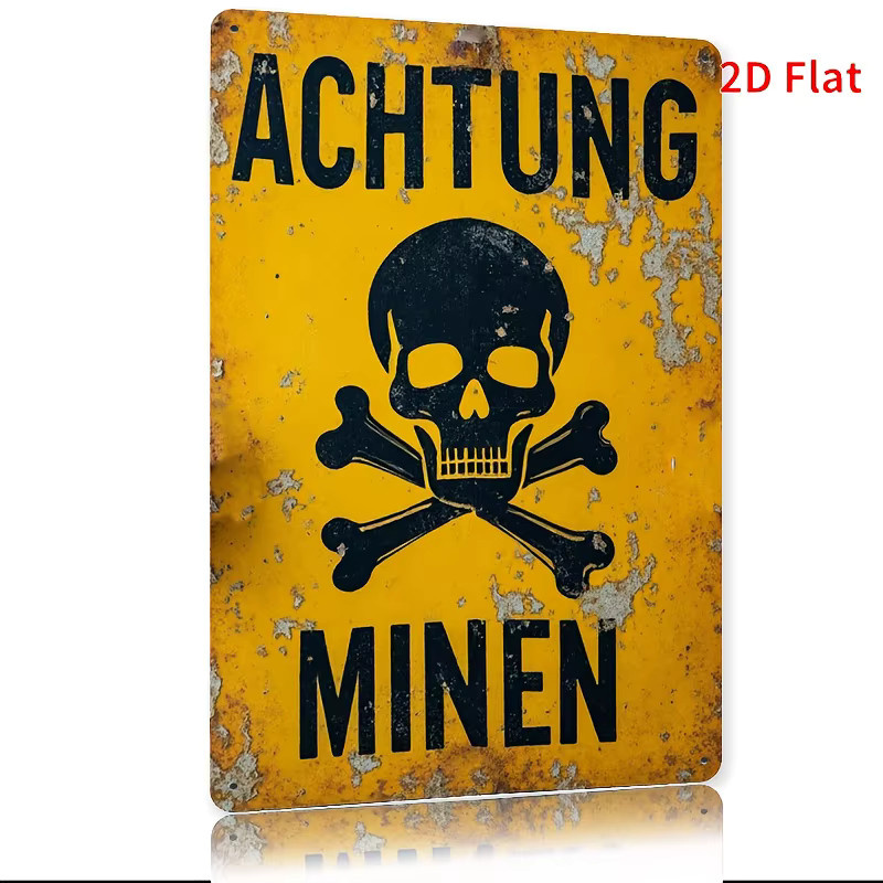 HELLOYOUNG Warnschild Totenkopf mit gekreuzten Knochen als Metallblechschild in Gelb, B/H: 30,0 x 20,0 cm - Bild 3