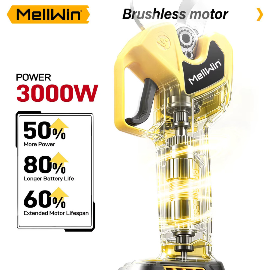 MELLWIN Bürstenlose Elektro-Astschere mit 60 mm Schneidkapazität und 180 cm Teleskopstange, 2-in-1 Gartenwerkzeug in Gelb, kompatibel mit Makita LXT 18V Akku - Bild 4