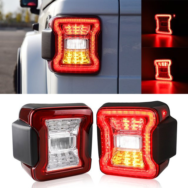 ZHUSILI LED Rückleuchten Set für Jeep Wrangler JL 2018-2024 in Rot mit Bremse, Blinker, Rückfahrlicht und DRL, 2er Pack - Bild 1