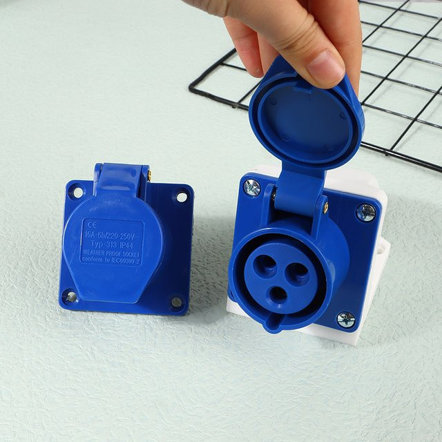 ESHYLALA Industrieller Steckverbinder IP44 Set aus Stecker und Buchse, 220 V 16A, 3 Pin, Blau, für Caravan, Wohnmobil und Yacht - Bild 1